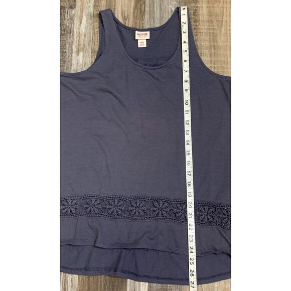 Mossimo Supply Co Womens Blue Gray Sleeveless Tank Top Crochet Lace Hi-Lo Hem M - Picture 10 of 13